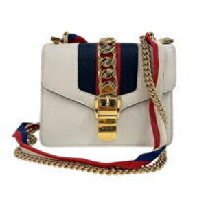 Gucci Sylvie Chain Shoulder Bag White Leather Canvas
